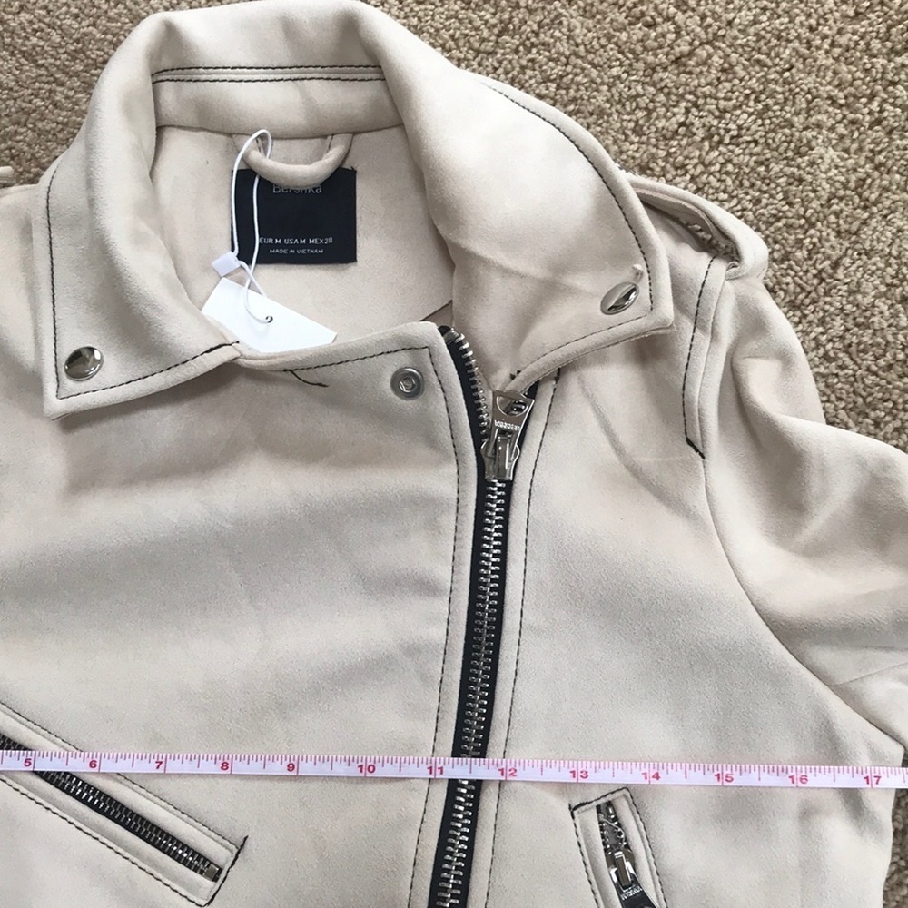 Nwt! Bershka Size M Tan Faux Suede Zipper Jacket — image 6 of 8